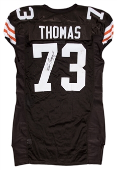 2009 Joe Thomas Game Used & Twice-Signed Cleveland Browns Home Jersey (NFL-PSA/DNA)
